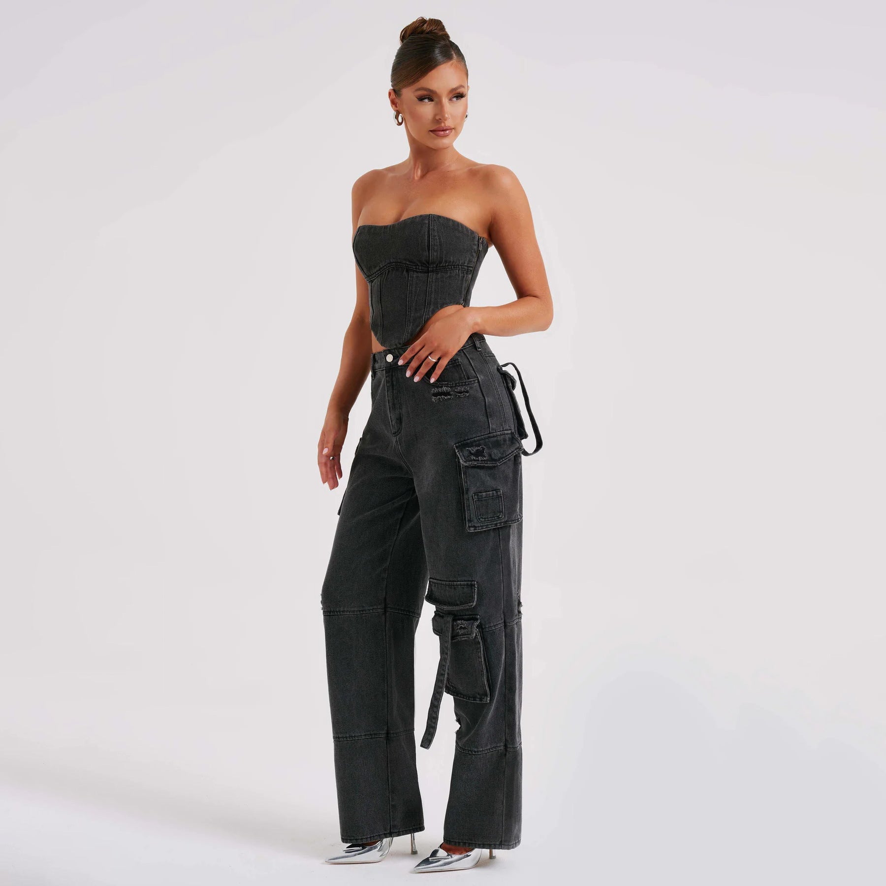 Jean Large Femme Taille Basse en Denim | Low Waist Wide Leg Denim Jeans