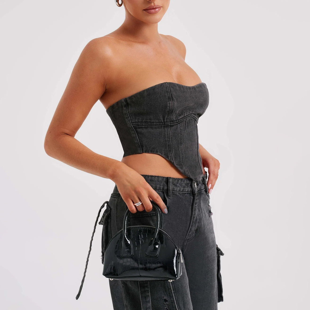 Jean Large Femme Taille Basse en Denim | Low Waist Wide Leg Denim Jeans